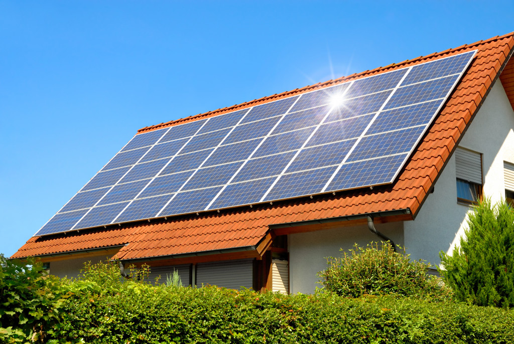 Solar panels installed on the roof of a house.